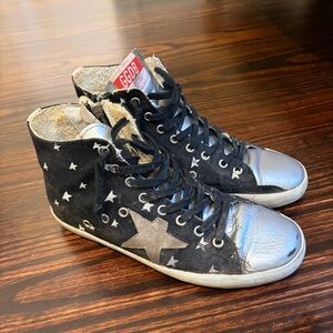 Golden Goose Black and Silver High-Top Sneakers Francy